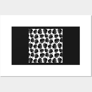 MONSTERA LEAVES - BLACK ON WHITE Posters and Art